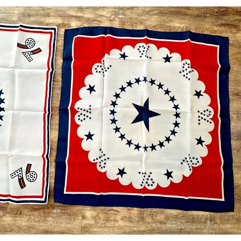 Vintage Nasharr Freres Scarf 1976 Bicentennial Square Red White Blue Set 2